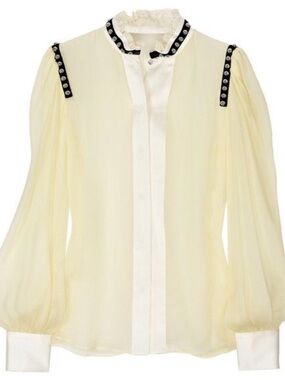 Dolce & Gabbana Pale Yellow Silk Studded Blouse Size 10 (ITA 46)